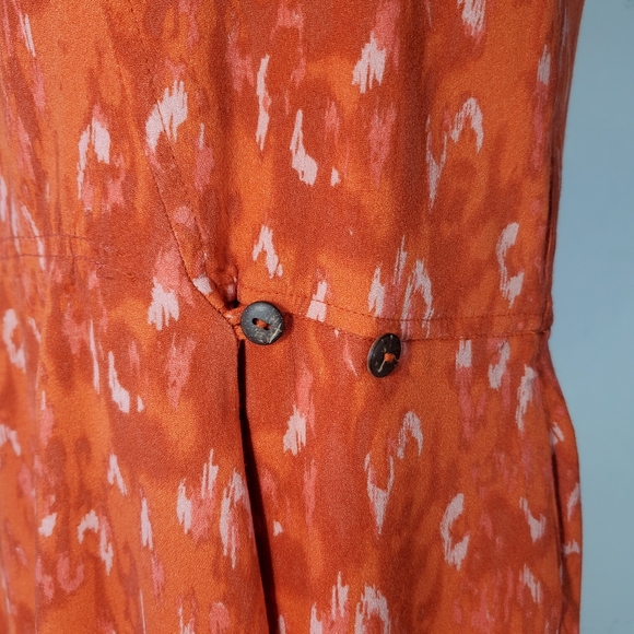 Free People Sze M Dress Mini Sleeveless Open Back Orange Abstract Chiffon Pocket - Picture 8 of 11